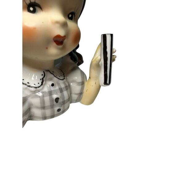 Vintage Napco pigtail umbrella girl ceramic vase - Picture 8 of 13